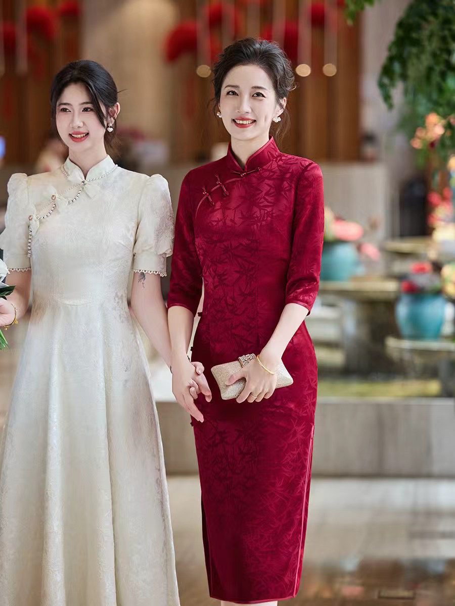 2025秋季新款高档进口三醋酸提花旗袍喜妈妈婆婆婚宴新中式L