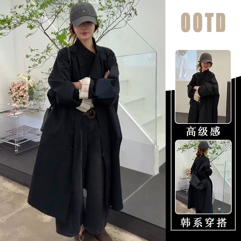 巨好看的早秋独特超好看高智感小个子宽松休闲黑色立领风衣外套女