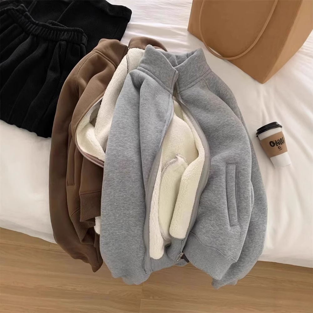 冬季小暖炉！加厚羊羔绒卫衣外套女通勤百搭保暖休闲立领拉链开衫