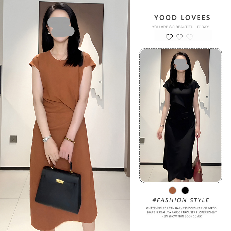 韩系长裙高级感长款黑色连衣裙女2025夏季夏季女款韩系格子连衣裙