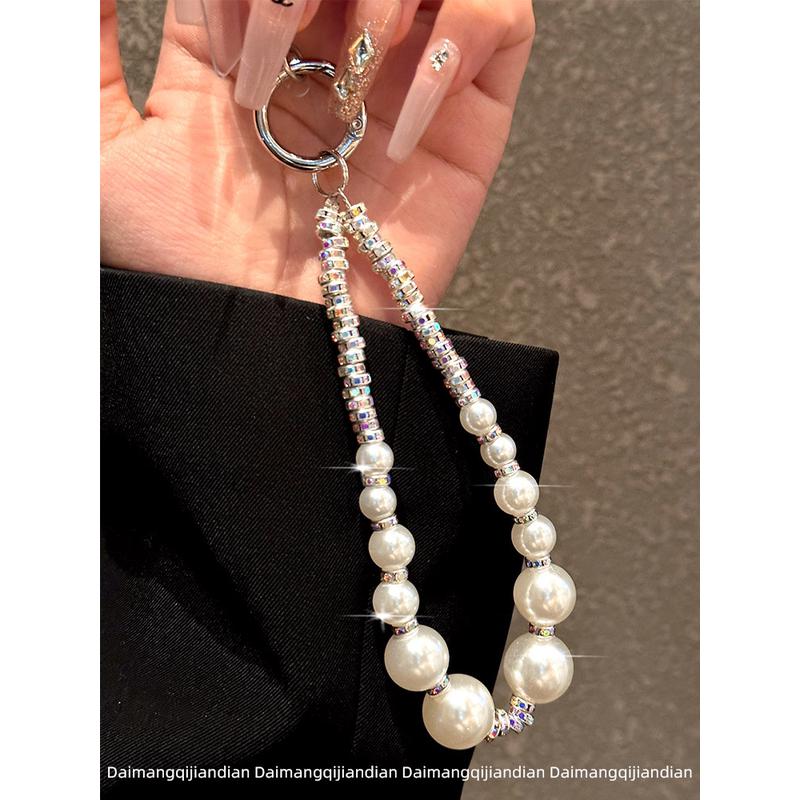 高级感珍珠银环手提链条适用手机保护壳型号可携式挂绳时尚奢华女