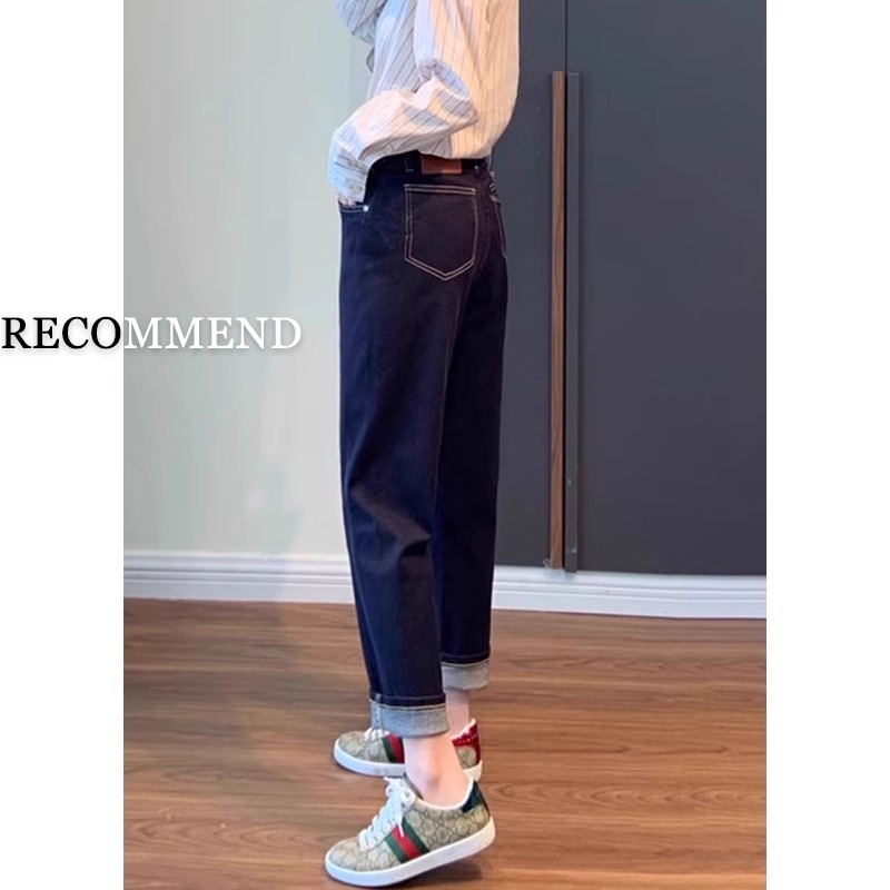 秋季新款深蓝色弹力哈伦裤大码胖mm梨型身材裤子显瘦宽松老爹裤子