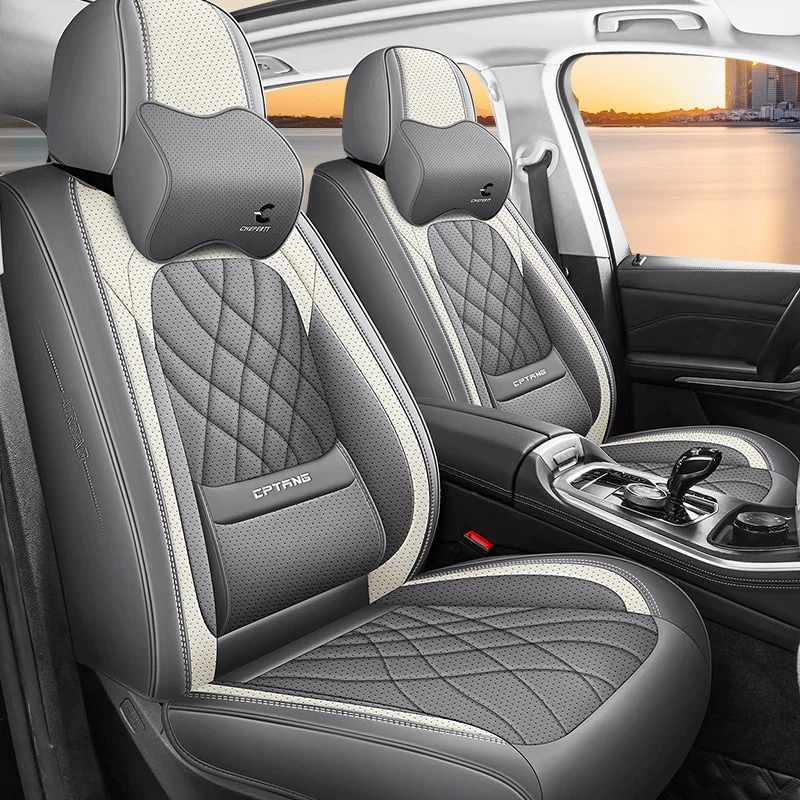 新款全包围舒适腰靠汽车坐垫透气打孔纳帕皮质四季通用男女座椅套