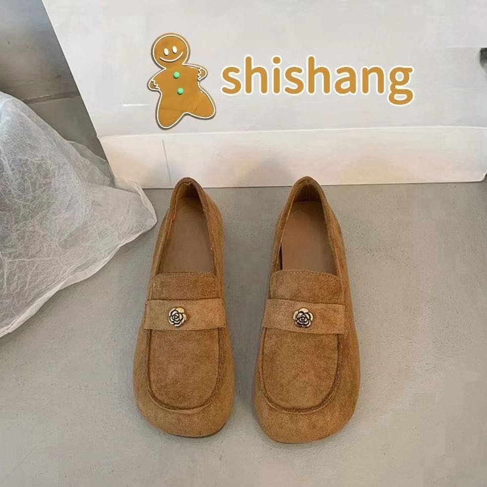 复古港风胶粘平跟豆豆鞋乐福鞋复古圆头平底鞋秋冬kl882-1