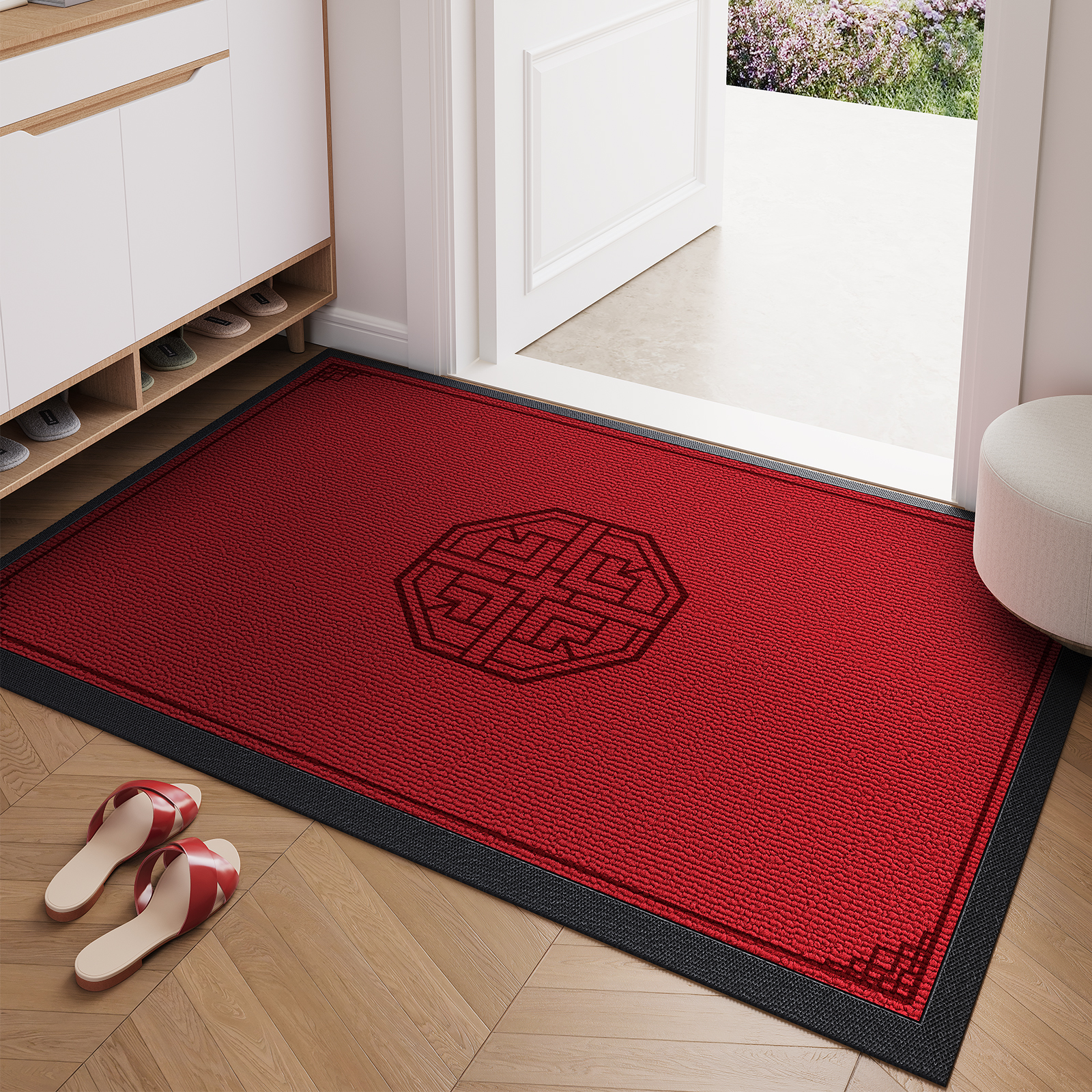 忘忧虫高档红色入户门垫吸水防滑耐脏玄关脚垫家用丙纶进门地毯