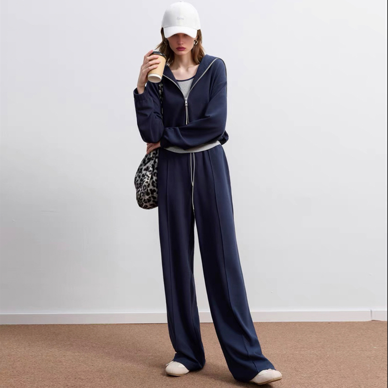 5293早秋新款韩版时尚三件套装海军领卫衣上衣背心休闲运动套装女