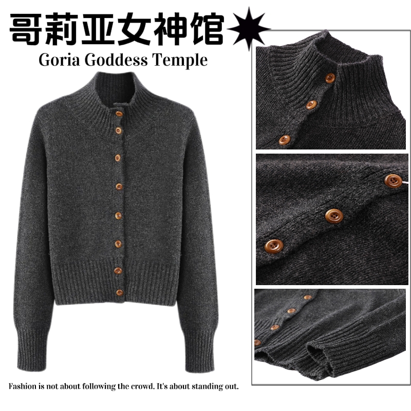 【千韵伊然】灰色开衫针织衫女秋冬款宽松长袖百搭休闲外穿毛衣9997