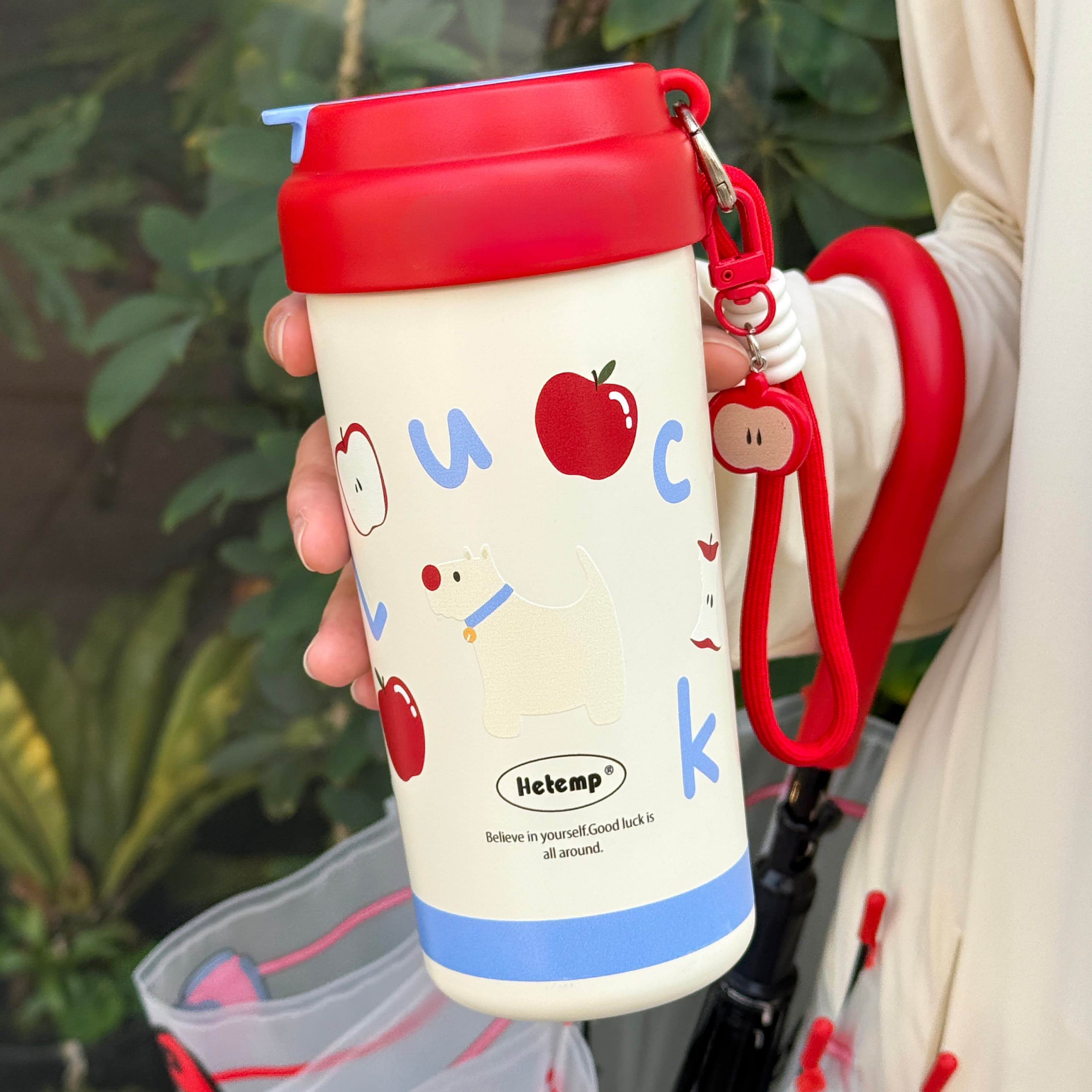 恒度苹果小狗316不锈钢保温杯高颜值学生便携随手咖啡吸管水杯子