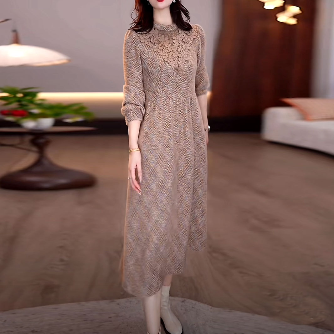 贵妃绒时尚洋气加厚连衣裙2025秋冬新款修身显瘦气质建立打底裙子