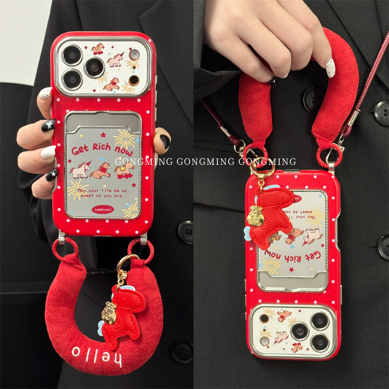 插卡包红点三只马适用iPhone苹果17手机壳16promax新款15可爱防摔