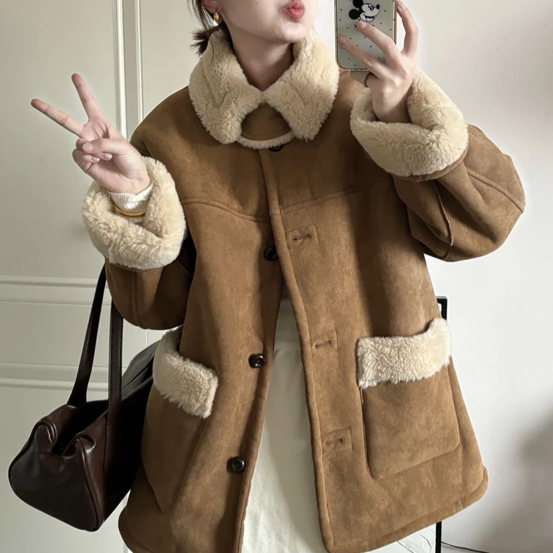 2026冬季外套女两面穿新款外套女冬季宽松韩版加厚加绒棉服时尚