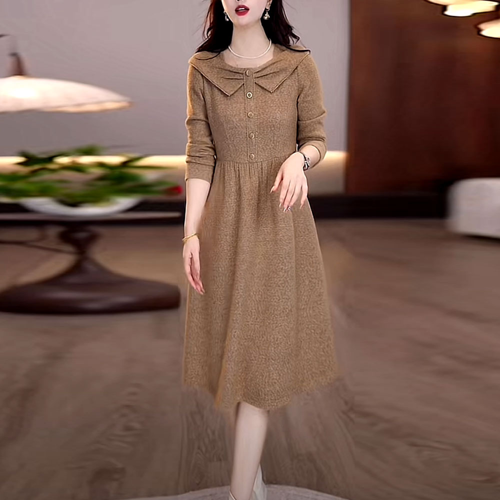 贵妃绒时尚气质加厚礼服裙2025秋冬新款修身显瘦长袖洋气连衣裙女