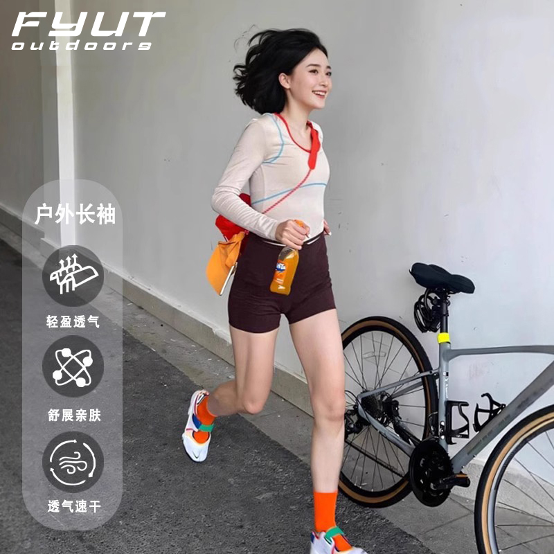 FYUT户外长袖速干衣2025女春夏新款徒步登山骑行跑步外穿打底衣
