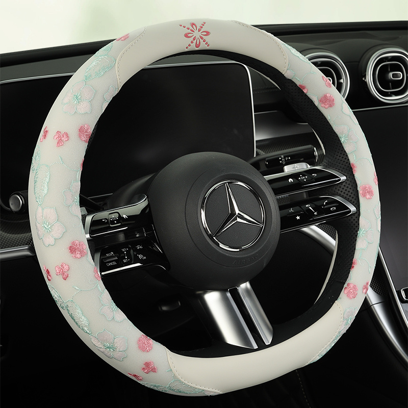 新款四季通用F84国风蕾丝花清凉透气吸汗防滑汽车方向盘套把套