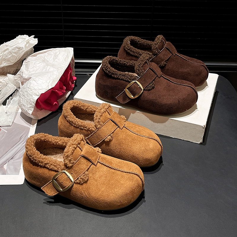 【木欣慧】全包勃肯鞋女2025秋冬季加绒软底懒人一脚蹬毛毛鞋638-3