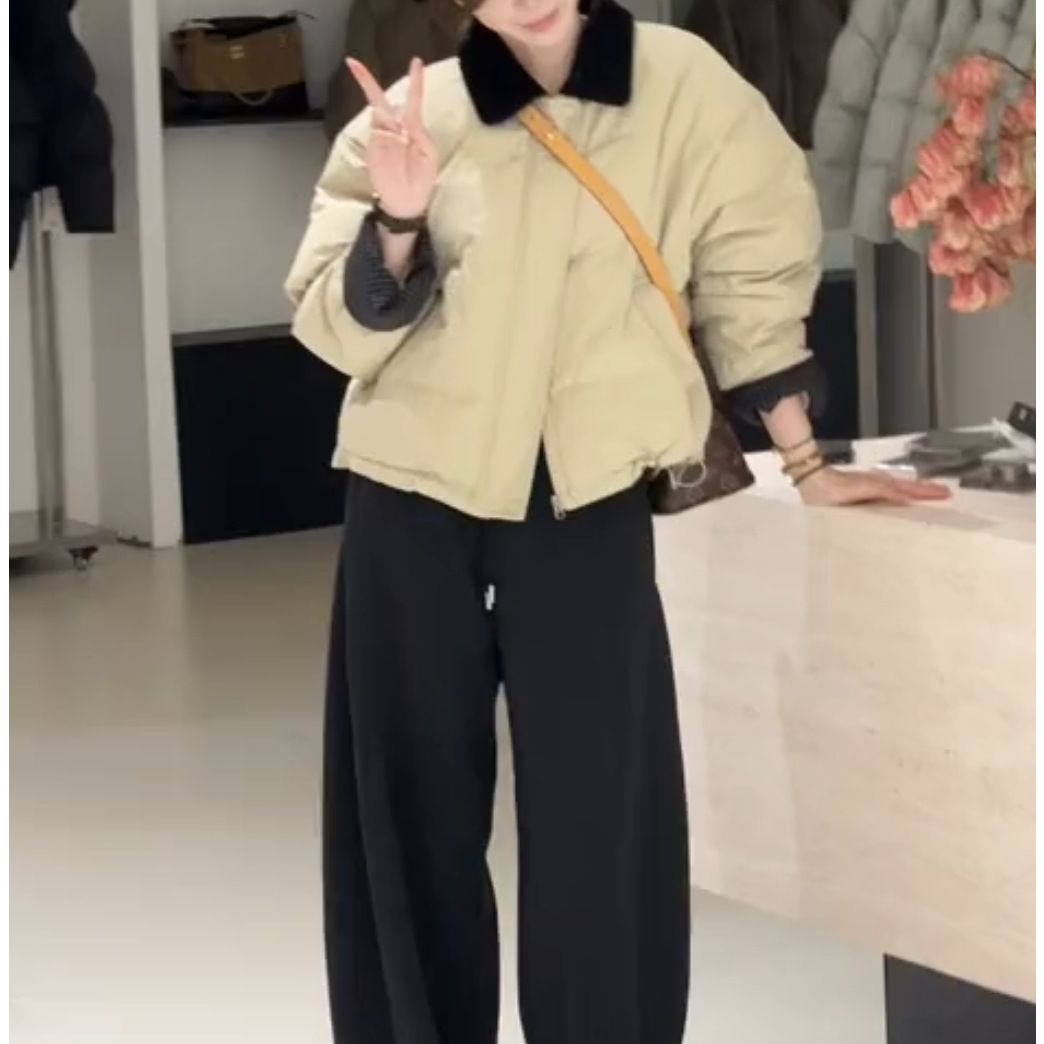 【奥莱正品】加厚翻领撞色棉衣外套女2025年冬新款小个子时尚保暖棉