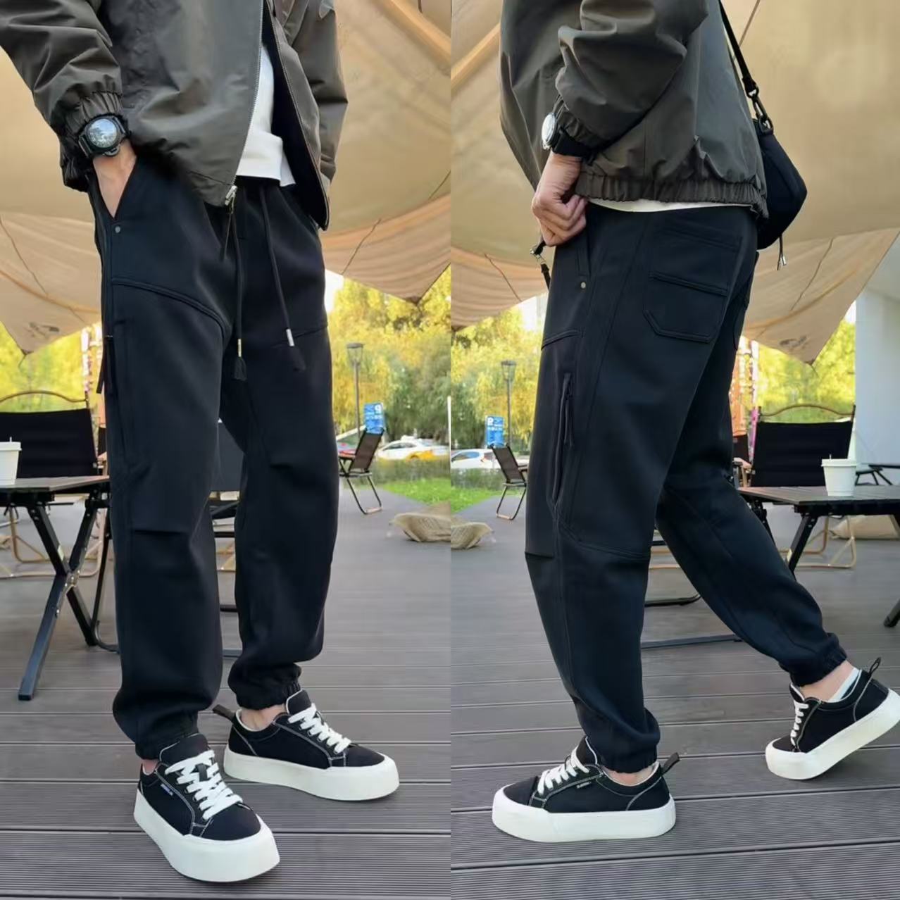 2025秋冬新款立体剪裁拉链时尚男士束脚卫裤百搭痞帅休闲运动长裤