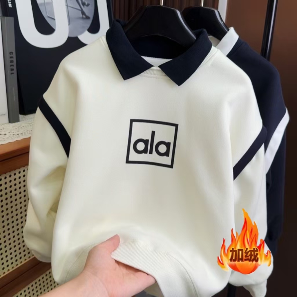 现货~清！清！清！【加绒】小绅士风~中大童软fufu撞色Polo卫衣00333