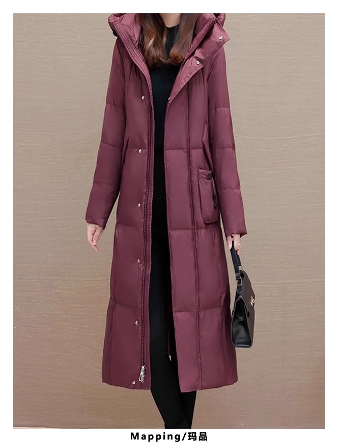 2025女冬季保暖绗缝工艺长款韩版棉衣韩系棉服连帽