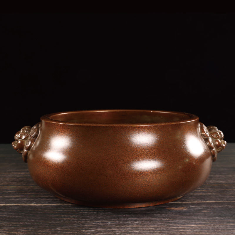 纯紫铜狮耳炉大号中式檀香炉熏香炉茶道家用盘香炉复古线香炉