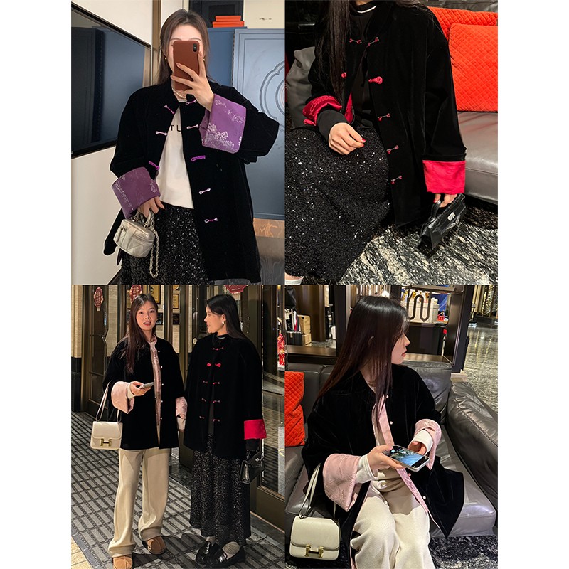 【现货秒发-NAZ微胖定制】秋冬丝绒高级感新中式休闲宽松棉服