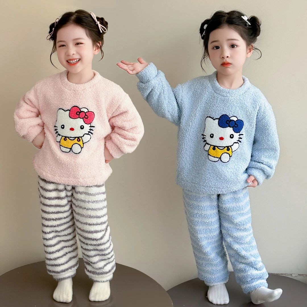 女童睡衣秋冬季珊瑚绒2025新款女孩半边绒宝宝冬款儿童家居服套装