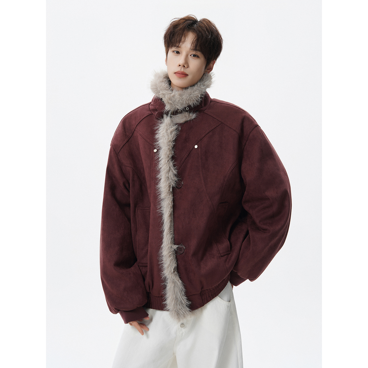 LIGGICC高级感大毛领cleanfit座山雕外套男冬季加绒短款夹克棉服