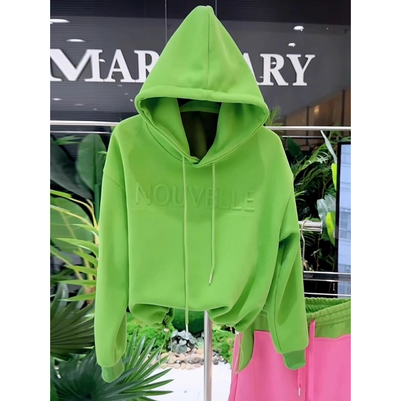 芯娇晴绿色连帽卫衣女2025秋季新款时尚洋气长袖外套宽松休闲上衣