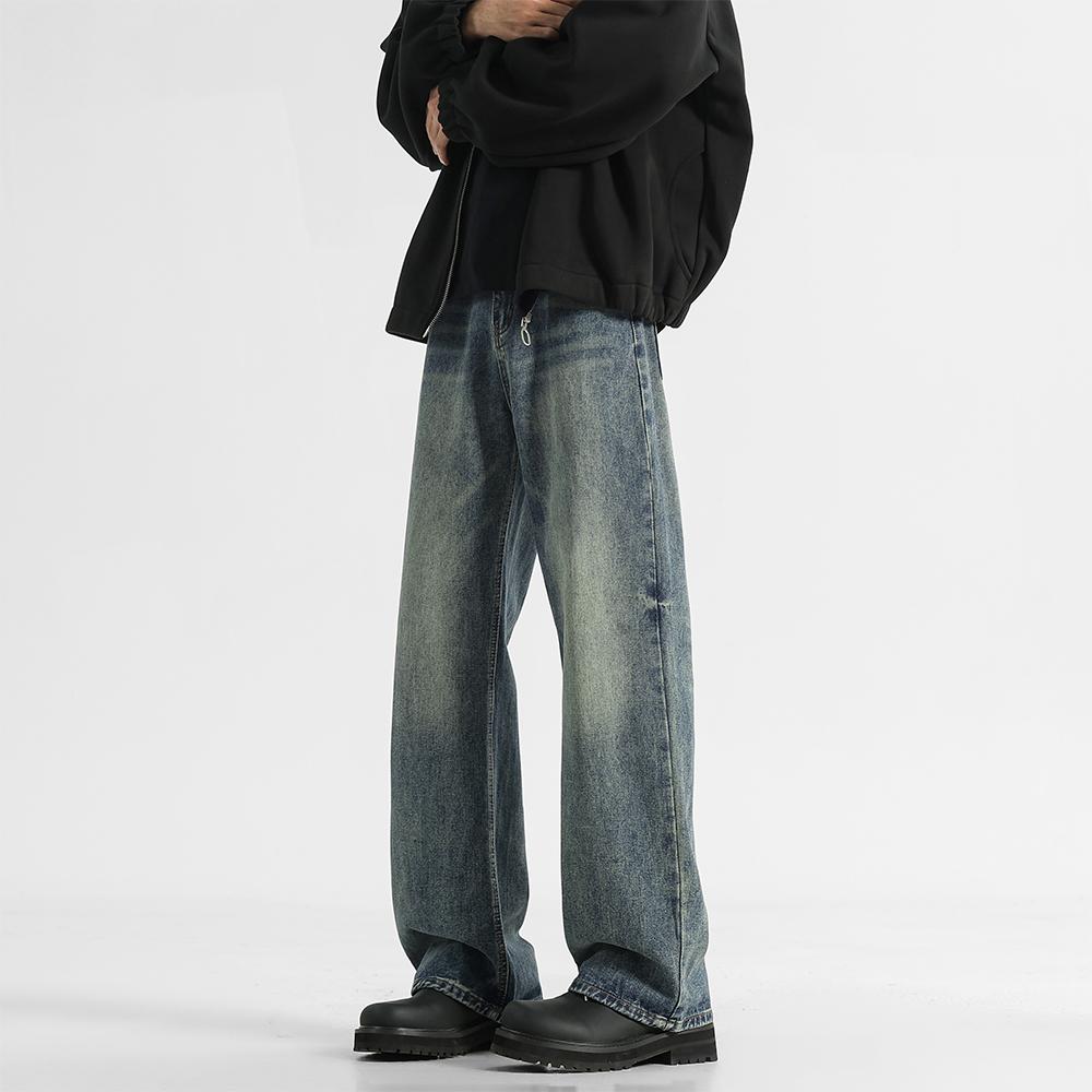 2025秋冬新款美式高街复古牛仔裤男款阔腿宽松直筒cleanfit裤子男