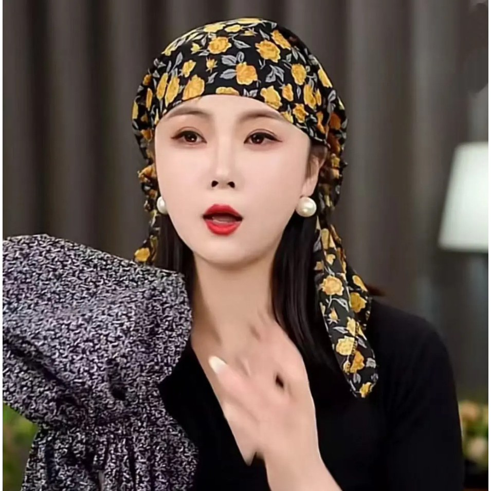 【蝶舞】休闲薄款繁花洋气飘带帽子女百搭碎花帽遮白发丝巾帽气质