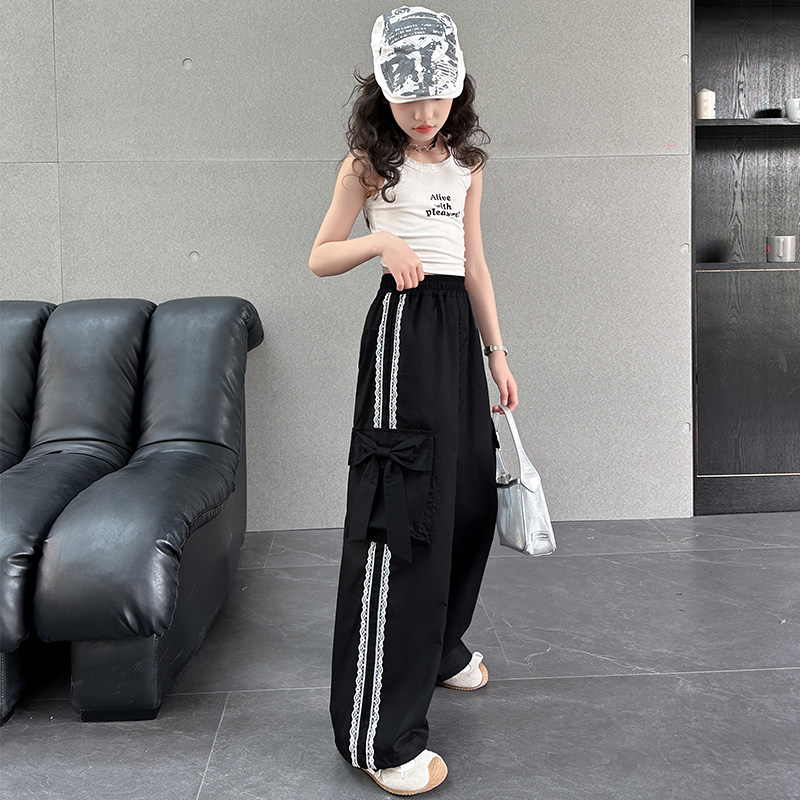 儿童夏装2025大女童装宽松抖抖裤子冰丝防蚊裤夏季薄款阔腿直筒裤