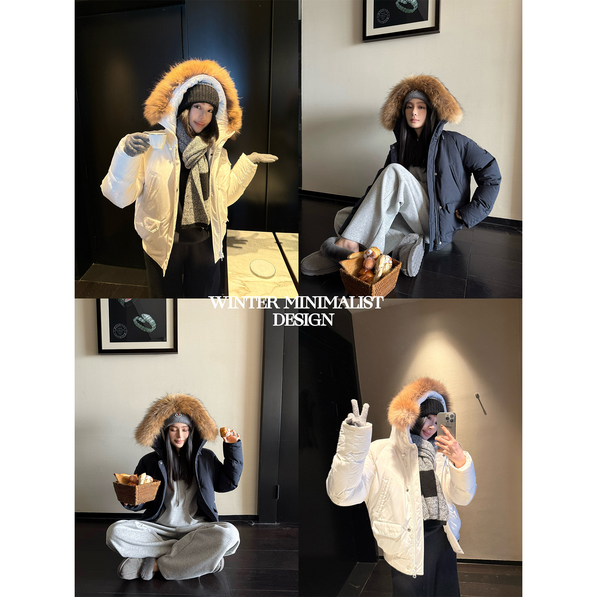 周淼【北冰洋】冬季工装连帽短款三星90羽绒服外套女冬ZM25Y8749Z