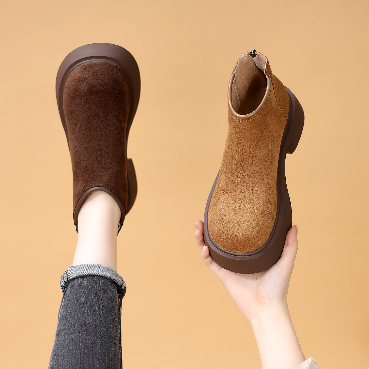 百搭厚底英伦风马丁靴女款2025新款秋冬季小个子增高防滑休闲短靴