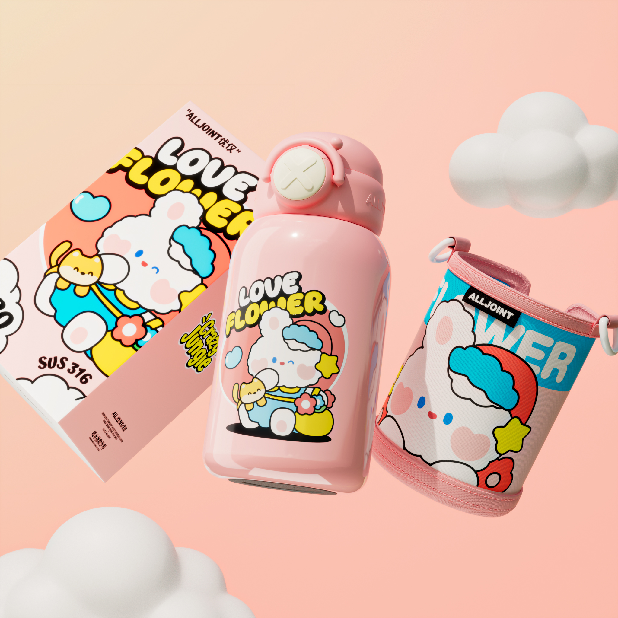 ALL-JOINT/优仅蹦蹦萌趣杯布套保温杯高颜值儿童便携吸管保温杯