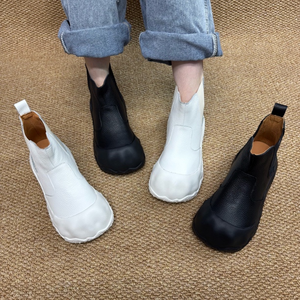 1052-25一脚蹬秋季新款女靴套筒短靴圆头时尚休闲百搭女短靴