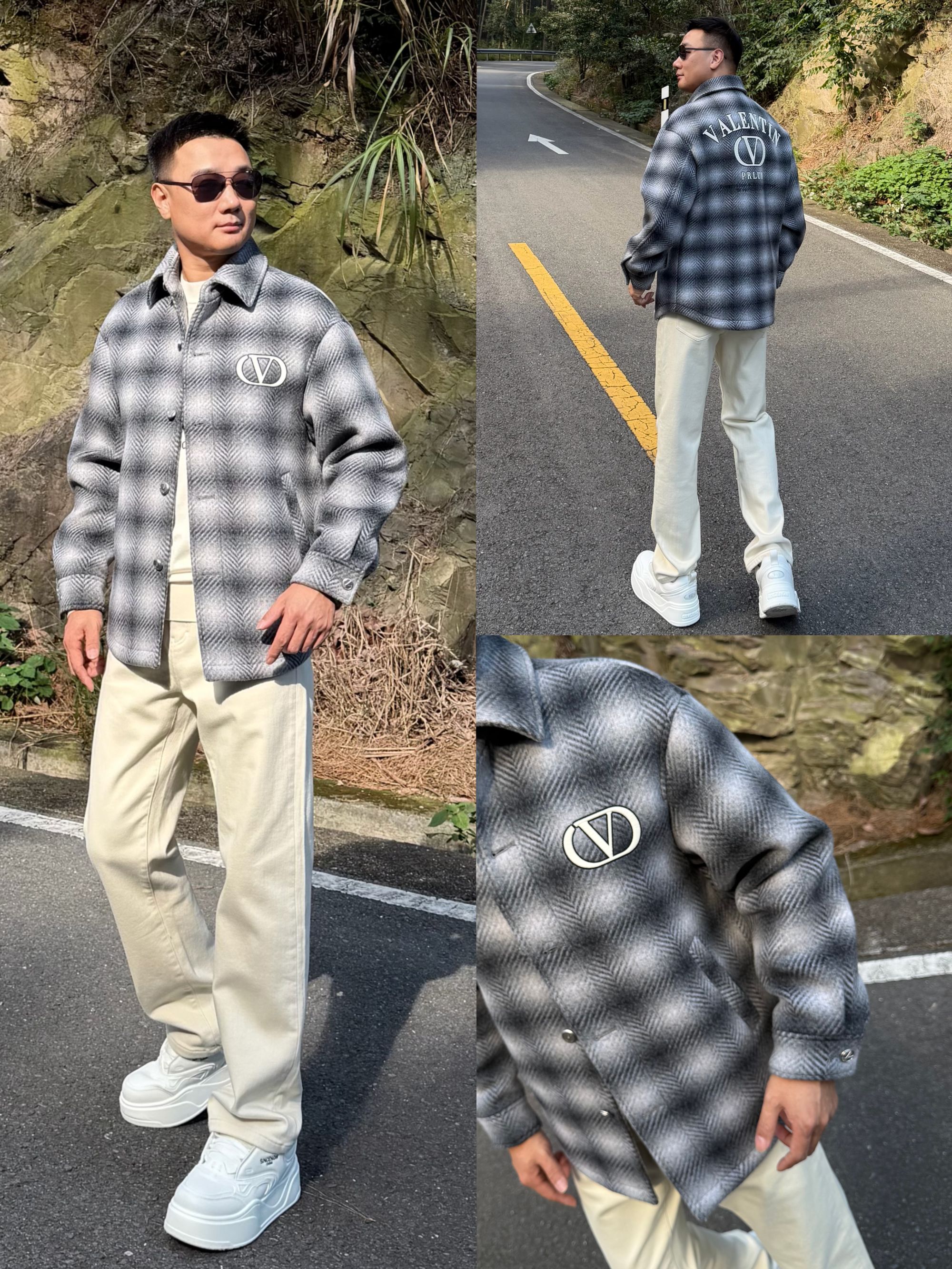 PRLUO VALENTIN《国际行》2025秋冬男士翻领格子字母休闲衬衣款外套