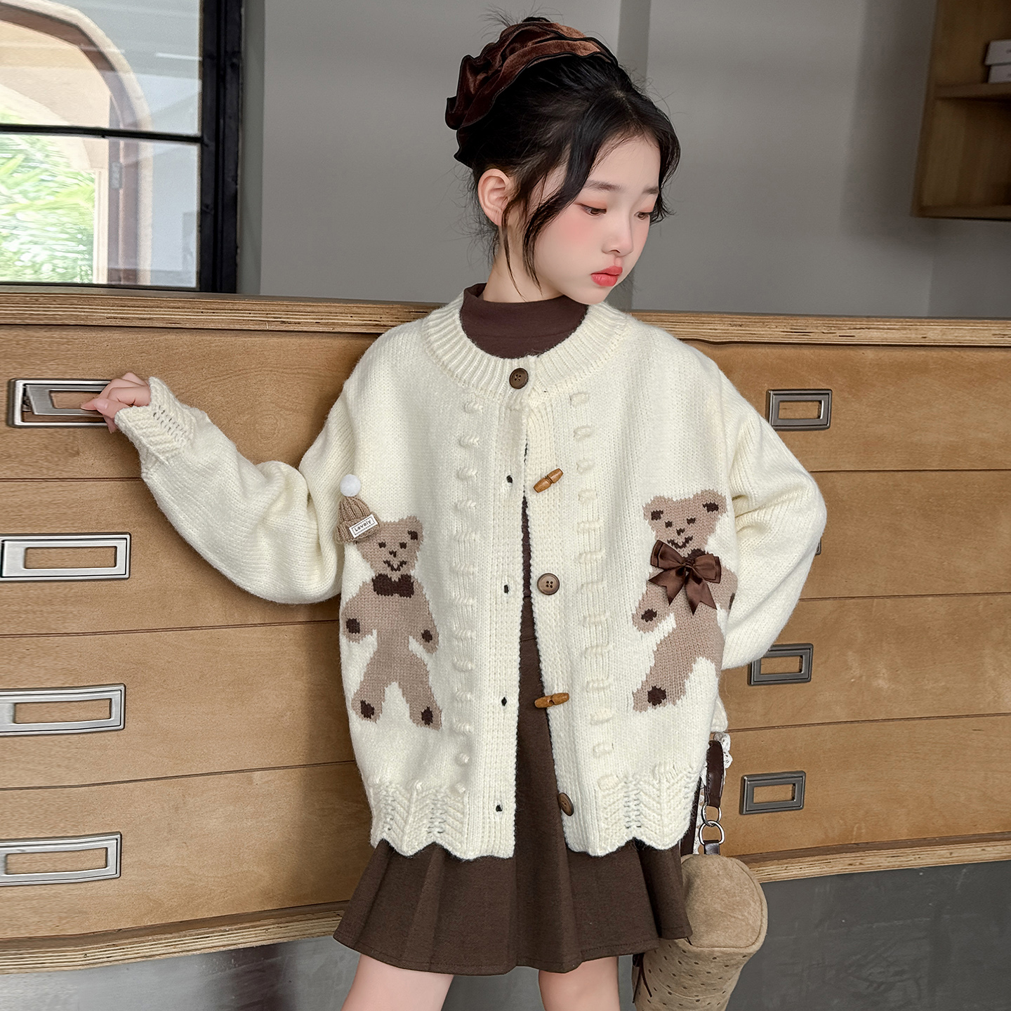女童针织开衫毛衣外套2025秋季新款洋气女孩儿童圆领上衣外搭秋款