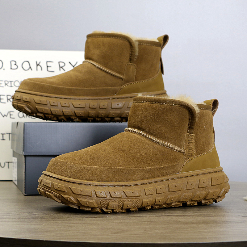 25856-1内里全羊毛！皮毛一体男士雪地靴冬季加绒短筒靴厚底大棉鞋