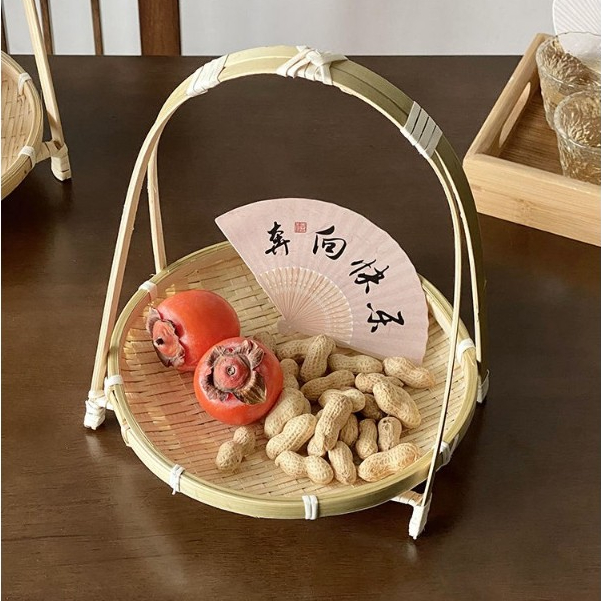 手工竹编越南多层水果架中式围炉煮茶糕点托盘提篮点心篮创意篮JY