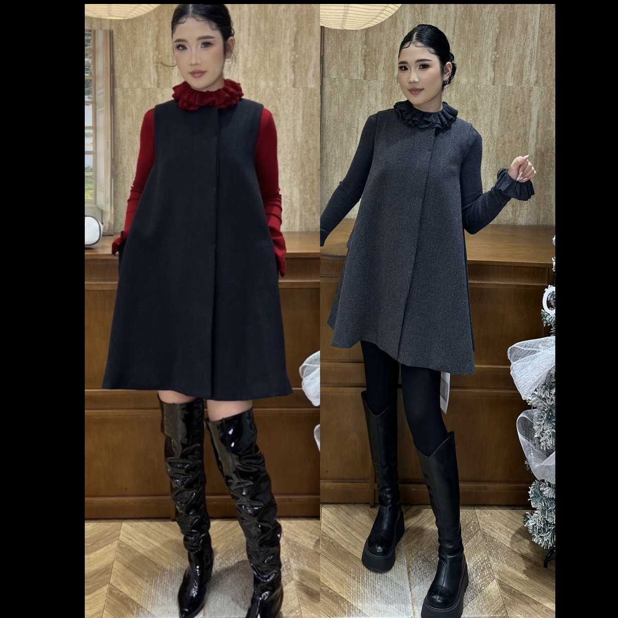 现货【LA】洋气减龄无裙套装女新款T恤打底衫+中长款两件套6669