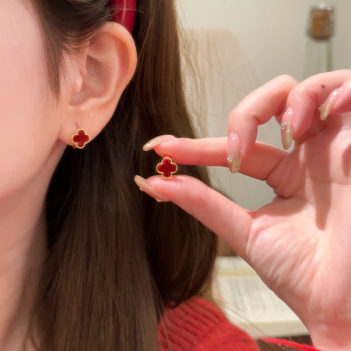 非金属合成锆石耳饰 【335】幸运四叶草耳钉耳环耳饰女