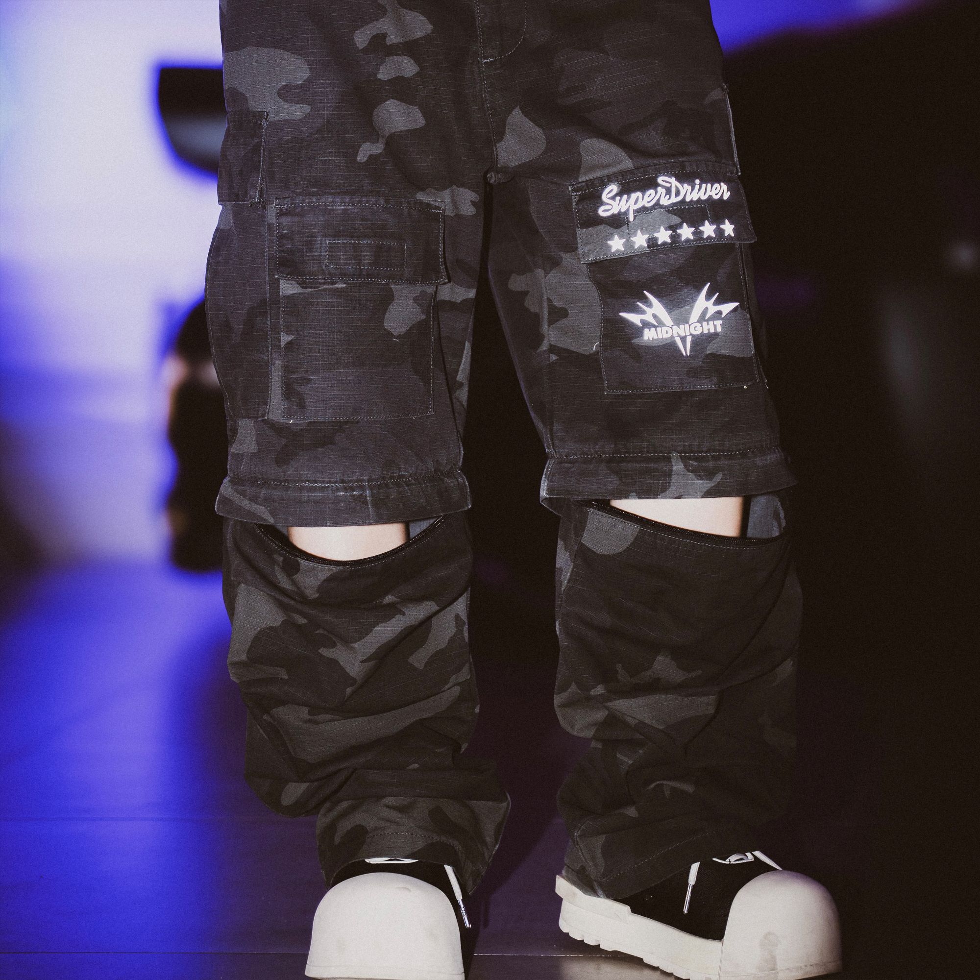 WILDSOUL-美式直筒反光拉链可拆卸两穿【黑色/迷彩工装裤长裤短裤】