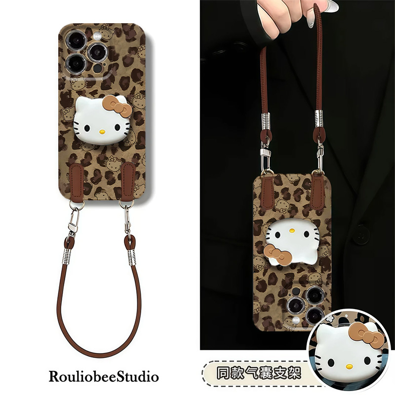 BANCA豹纹KT支架挂绳适用苹果16手机壳iPhone15小米14vivoppo华为