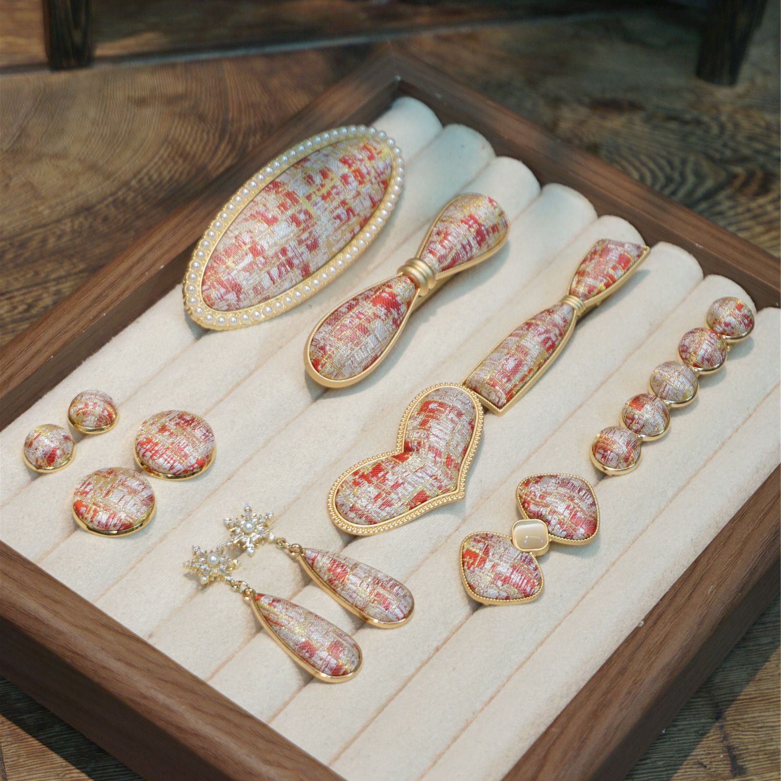 【李德喜宋锦拂翠流丹套系】小香风宋锦弹簧夹鸭嘴夹布艺新中式国风