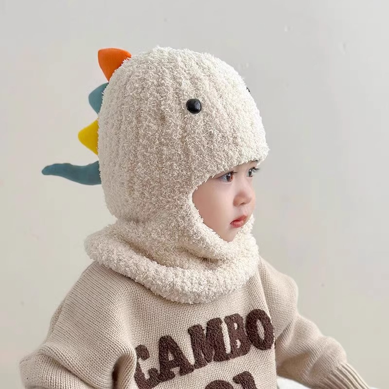 宝宝帽子围脖一体秋冬季恐龙婴儿防风连体帽男女童护耳口罩套头帽