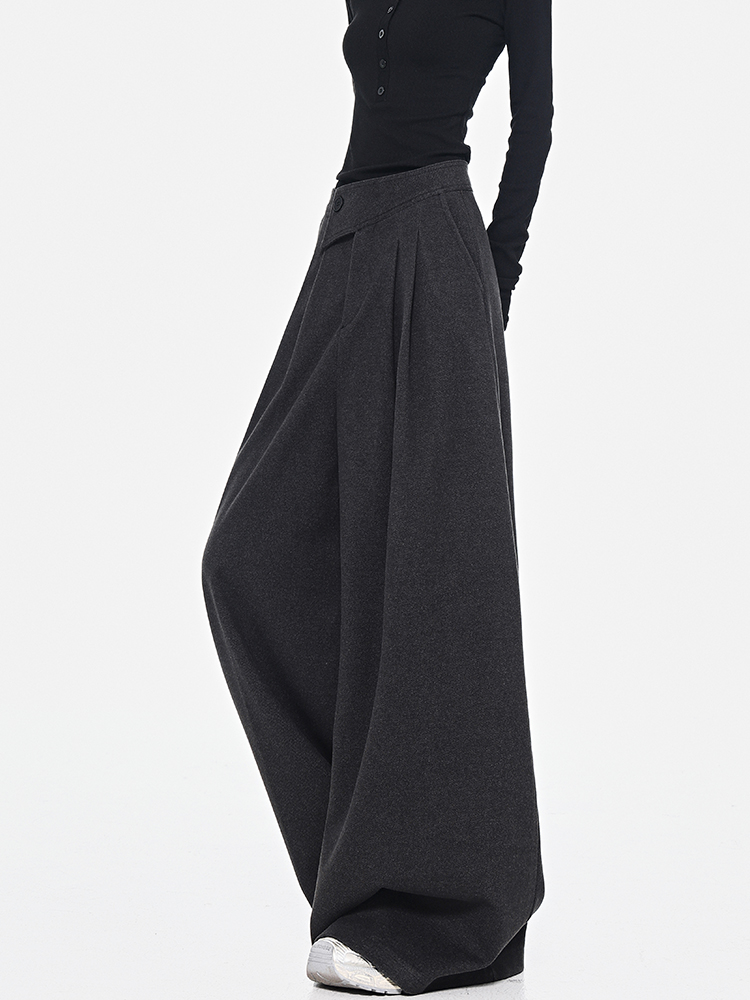 2025秋冬新款灰色阔腿显瘦毛呢西装裤女高腰百搭宽松拖地裤裤子