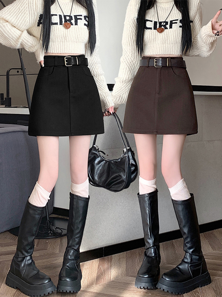 大码毛呢a字半身裙2025秋冬新款高腰修身显瘦防走光爆款包臀短裙