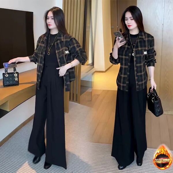 【有运费险】新款休闲显瘦时尚套装洋气百搭小个子格子牛仔短外套91