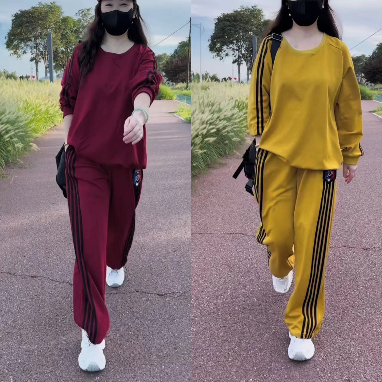 长袖贴标时尚运动套装休闲舒适