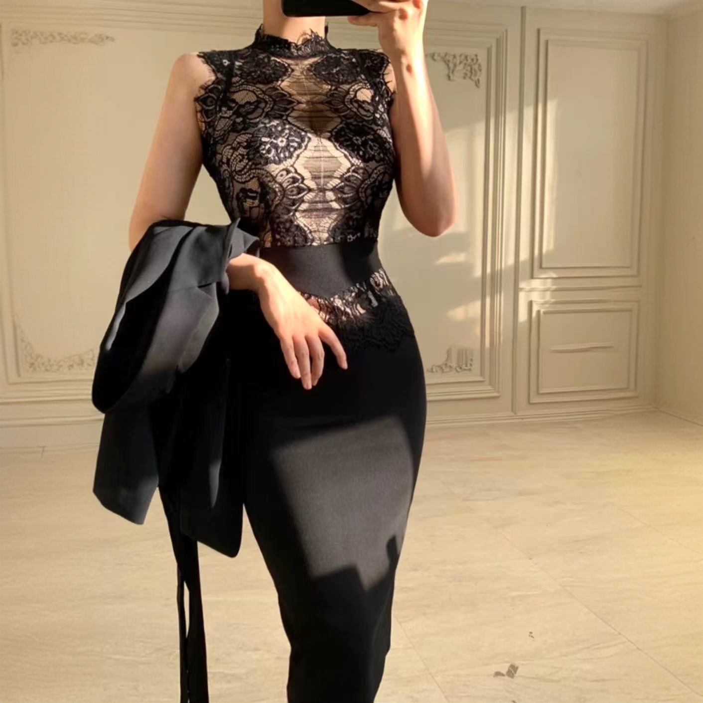 韩系江南美人蕾丝裙轻熟风后妈裙纯欲风性感紧身包臀裙通勤御姐风